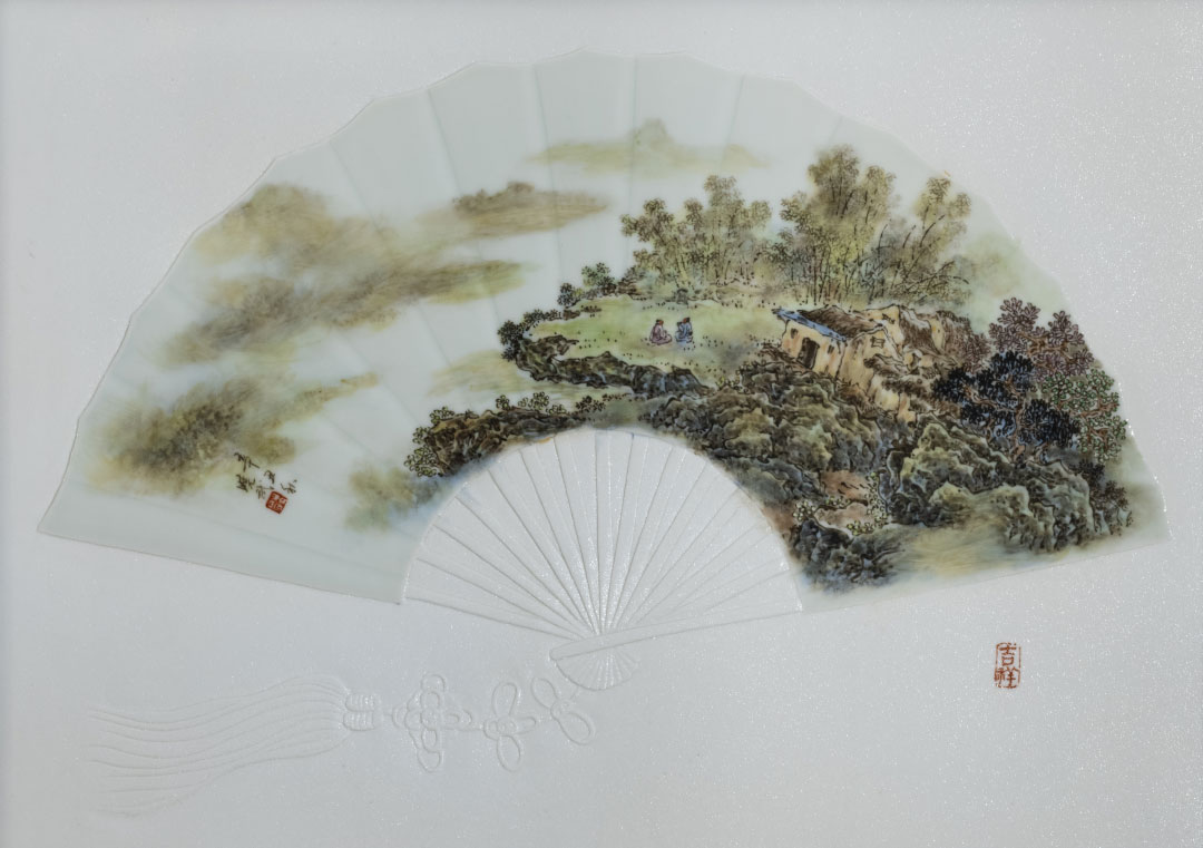 釉瓷板粉彩山水：山里人家，作品编号：20