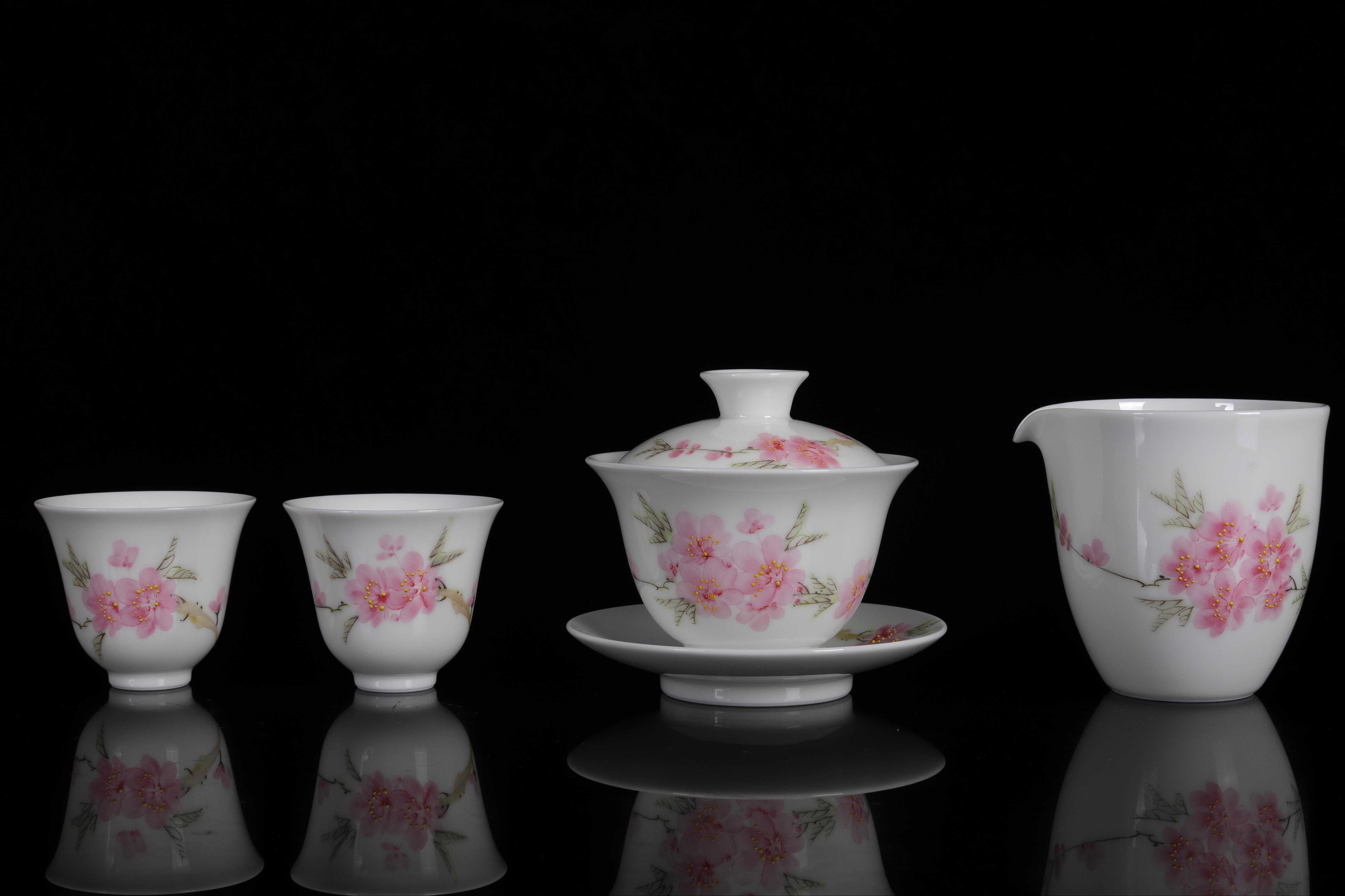 釉上彩 水点桃花 · 手作茶器套装（75