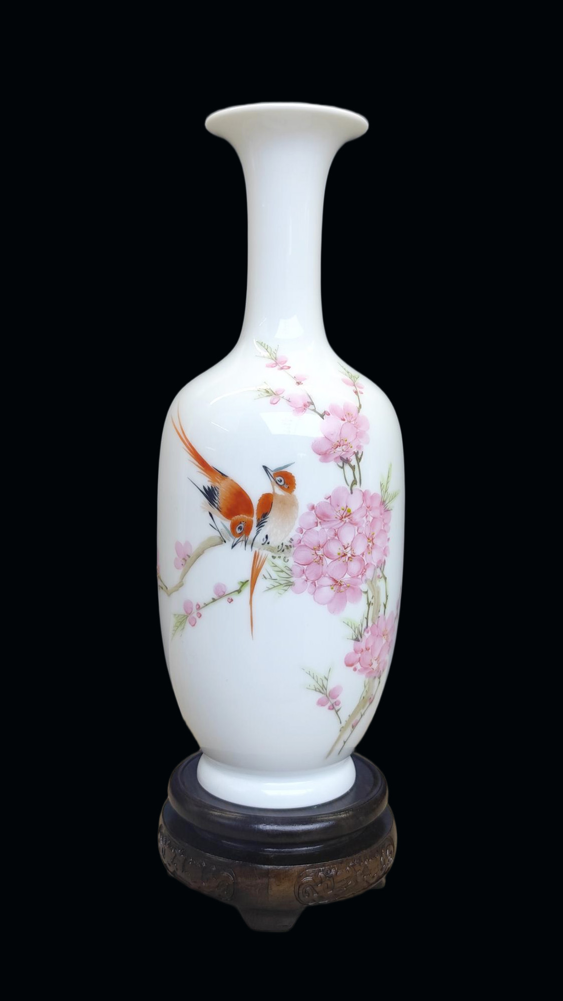 玉瓷寿带桃花瓶(作品编号351)